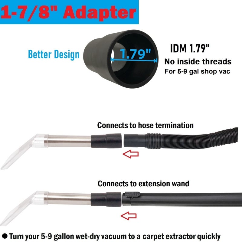 RosyOcean Universal Compatible with All Shop Vacs Extractor Attachment with 2-1/2"" & 1-7/8"" & 1-1/4"" Three Adapters Auto Detailing Vacuum Head Extraction Accessories for Upholstery & Carpet Cleaning - Image 4